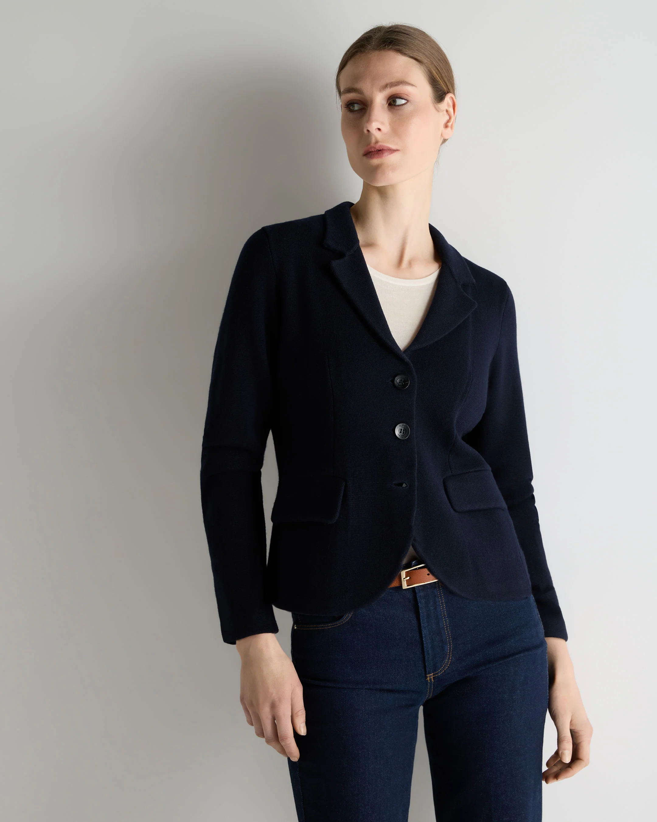 Women's Wool Cashmere Utility Blazer Navy Blue