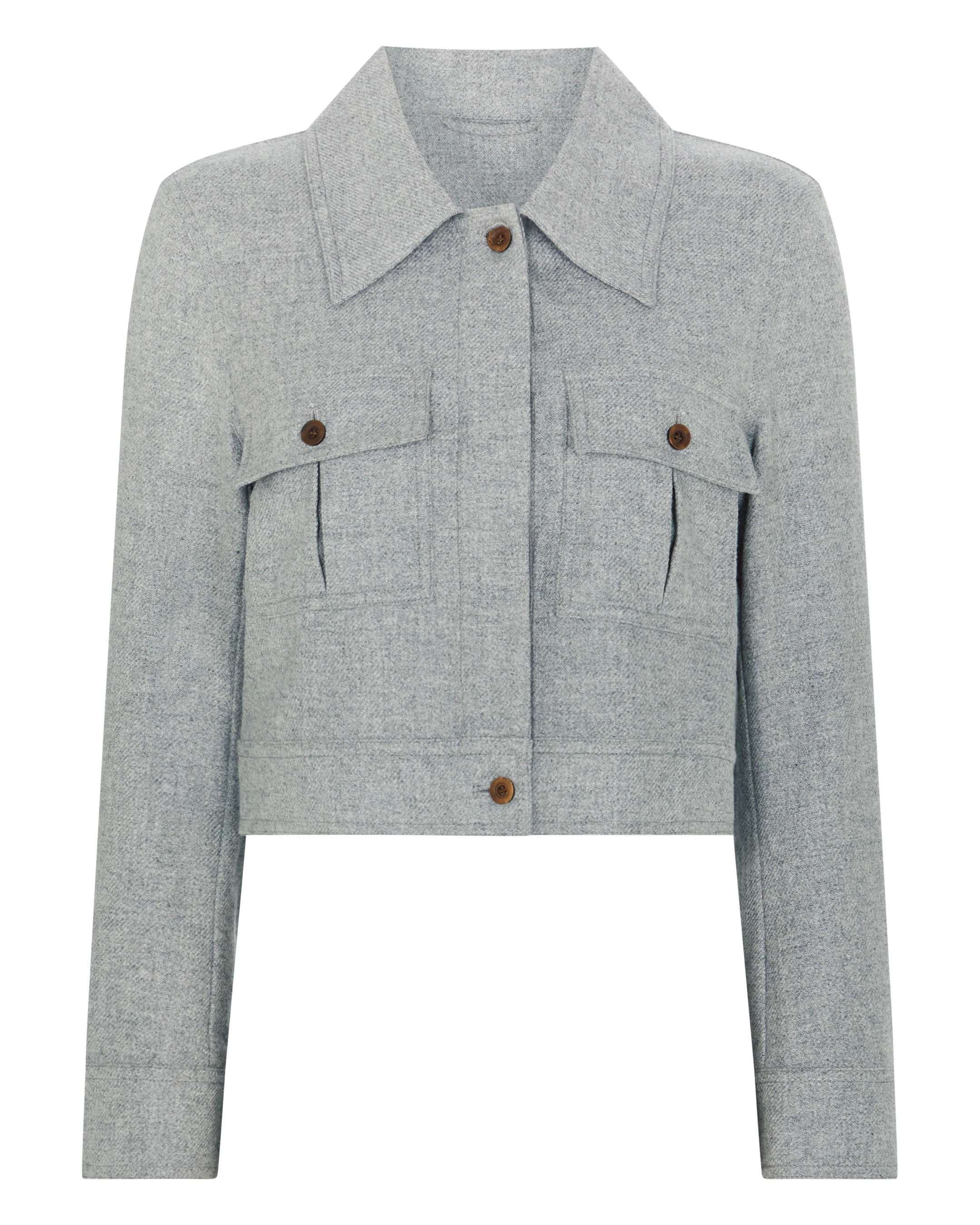 Women's Woven Cashmere Cropped Jacket Grey - Image 2